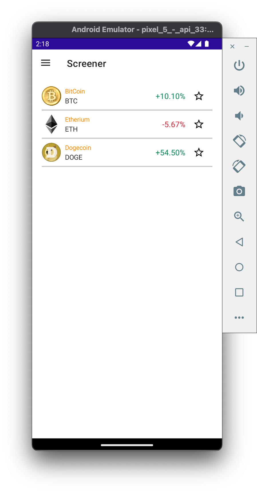 Screener Page Hardcoded Data